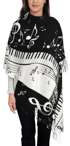 OPSREY Pizza Constellation gedruckt Weiche Warme Schal Quaste Schal Mode Lange Schal, Klaviertasten mit Musiknoten, One size