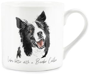 Border Collie Gift Mug - White Dog Bone China Coffee/Tea Present by Rhiannon Chauncey