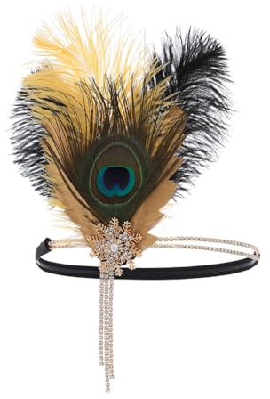 IYOU 1920s Gatsby Stirnband Schwarz Pfauen feder Flapper Kopfschmuck Strass Vintage Prom Festival Kostüm Haarschmuck für Frauen