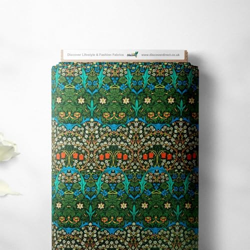 Discover Lifestyle & Fashion Fabrics William Morris Designerstoff, 100 % Perkal-Baumwolle, klassisches Druckdesign, Quilten, Handwerk, Kleid, hochwertiges Nähmaterial, 112 cm breit (Meterware, Tulpe)