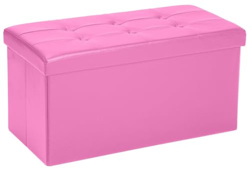 COSYLAND Sitzhocker Sitzbank mit Stauraum, Faltbare Sitztruhe Fußbank Aufbewahrungsbox Polsterhocker, Leinen, 76 * 38 * 38 cm (Rosa)