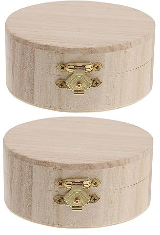 COLLBATH 2Piezas Caja de Joyería de Madera Mano Contenedor de Almacenamiento para Joyería DIY Organizador Redondo para Pendientes Anillos y Barajitas