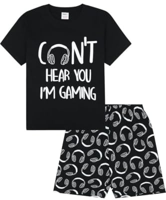 ThePyjamaFactory Boys Can't Hear You I'm Gaming Black Cotton Short Pyjama Set