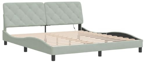 vidaXL Bettgestell, Bett mit LED ohne Matratze, Bettrahmen mit Lattenrost für Schlafzimmer, Doppelbett SchlafzimmerBettgestell Hellgrau 180x200cm Samt
