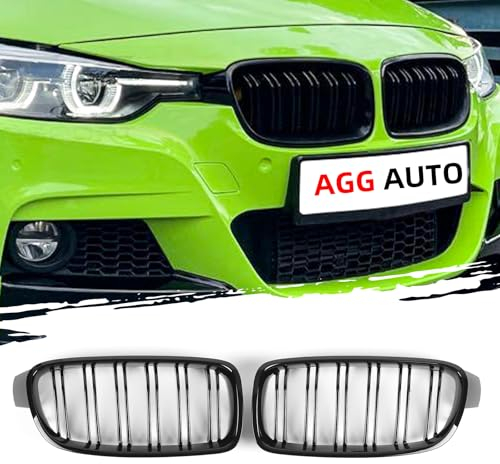 AggAuto Glänzend Schwarz Kühlergrill, Front Nieren 6-Doppelstab für BMW Serie 3, F30/F31, 2012-2018