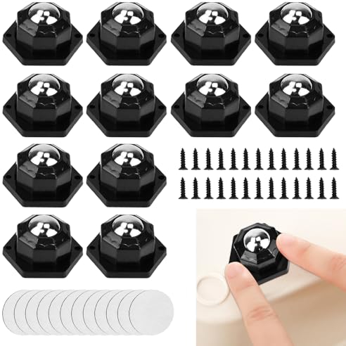 ADERTOS 12 PCS Ruedas para Muebles, Rueda Adhesiva para Muebles, Ruedas Deslizantes para Muebles Pesados, Ruedas Autoadhesivas 360°, Ruedas Giratorias Pequeñas, Ruedas de Bolas para Muebles (Negro)