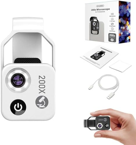 Nano Zoom 200x for iPhone, Nanozoom 200x Magnification Zoom, Nanosight x200, Nanozoom for iPhone, Nano Zoom Lens for iPhone with LED Light Universal Clip (White)