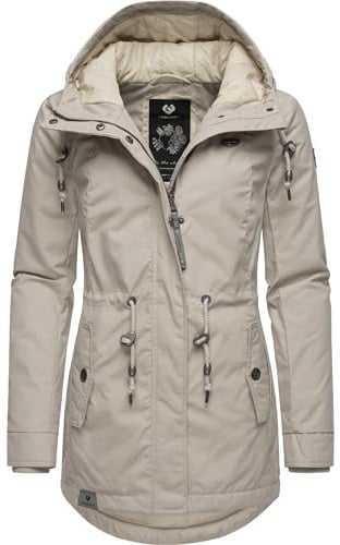 Ragwear Damen Winter-Kurzmantel Monadis Black Label mit Kapuze | Länge: po-bedeckend | Wärmegrad 3 von 3 – warm gefüttert | wasser- und windabweisend | fleecegefütterte Kapuze