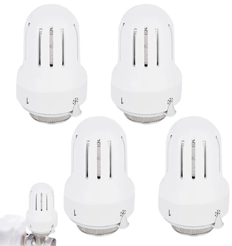 WIYETY Cabezal Termostático: 4 Piezas Válvula de Radiador, Control Inteligente de Temperatura, Función de Protección Antihielo y Ajustable, para Oficina Casa (M30 x 1.5)