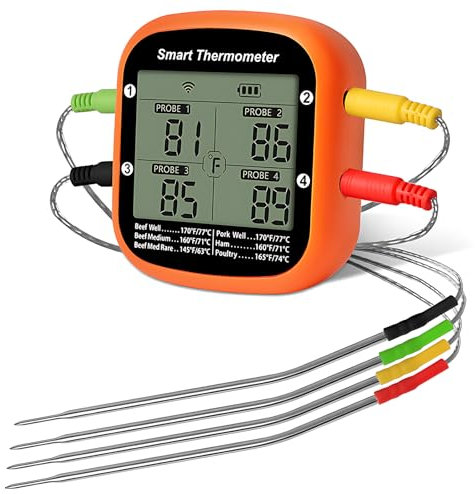 Irishom Intelligentes digitales Fleischthermometer, kabellos, mit Zwei Sonden, sofort ablesbares Lebensmittelthermometer, APP-Steuerung mit Zeitalarm, Grillthermometer für Außengrills