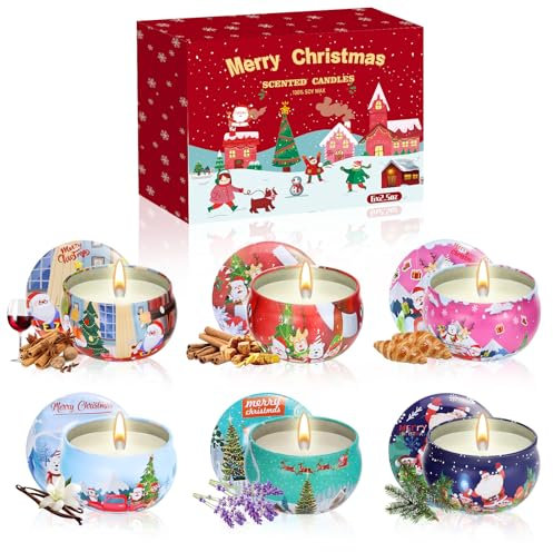 Scented Candles Gift Set for Women, 6 Pack Natural Soy Wax 2.5oz Jar Candles Christmas Scented Candle for Women, Long Lasting Aromatherapy Candles Gift Set for Relaxation/Christmas Birthday/Valentines