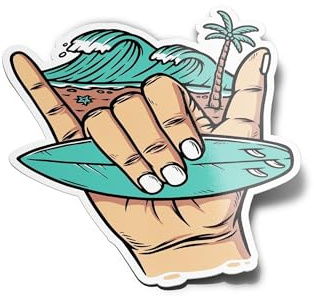 Set di adesivi adesivi in vinile Surf – Segno Shaka Mano, tavola da Surf, Onda Oceano e Palma, resistente all'acqua e ai raggi UV, Surfista, Love Sport, per computer e bottiglia e auto, decorazione