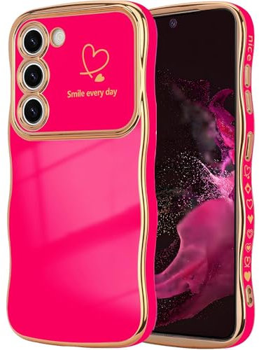 CaseLover Custodia per Samsung Galaxy S22, Cover con Motivo Cuore d'amore, Forma Riccia Case, Custodia in Morbido Silicone e TPU Antiurto Cover per Samsung S22 5G, Rosso Rosa