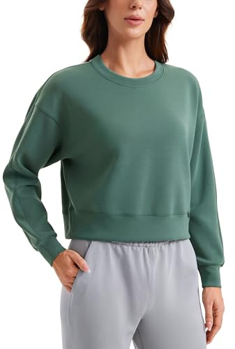 CRZ YOGA SoftAura Crewneck Sweatshirts | Peach-Fuzz Texture, Casual, Relaxed Fit, Pullover, Sweat Shirts for Women