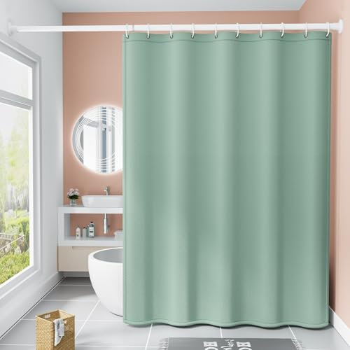 Calefee Rideau de Douche Imperméable 120x180, Rideau de Bain en Polyester Vert Uni, Rideaux de Douche Anti Moisissure avec Oeillets
