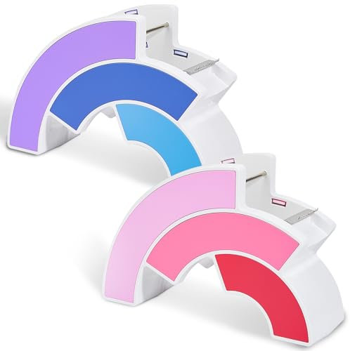 Dormercy Bunter Klebebandabroller, Büro-Klebebandabroller für Zuhause, Schule (Klebeband nicht im Lieferumfang enthalten), lila und rosa, 2 Packungen