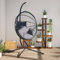 Willood Hängesessel mit Gestell Ei-Design Schaukel Indoor oder Outdoor Sessel mit Kissen + Rückenkissen Hellgrau Rattan und Stahl
