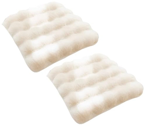 Xafrstyu Flauschige Kunstfell Sitzkissen, rutschfeste Plüsch Stuhlauflagen für Küche, Büro, Esszimmer, Weiß, 2er Set (45X45CM)