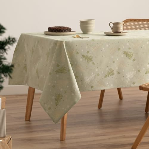 GAMUSI Tischdecke für Weihnachten, Jacquard, Goldgarn, Esstisch, rechteckig, Weihnachtsdekoration, 140 x 300 cm, Grün/Gold