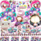 Bemoseng 102 PCS Décoration Anniversaire Baby Chat 5 Ans, Vaisselle de Fête D'anniversaire Dessin Animé Chat, Assiettes Gobelets Serviettes pour Fille