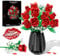WIDELAND Rose Blumen Bausteine Bausatz, Blumenstrauß Bausteine Sets, Künstliche Blumen für Einzigartige Geschenkidee für Mama, Freundin und Mädchen 6+, Vase Nicht Enthalten