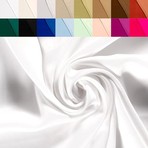 Viskosesatin Stoff Meterware - Futterstoff Viskose Satin - glänzender Dekostoff - Faschingsseide, Viskosestoff Seide, Stoff Abendmode *Ab 50, Farbe: 050 weiß