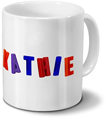 printplanet Tasse mit Namen Kathie - Motiv Magnetbuchstaben - Becher, Kaffeetasse, Kaffeebecher, Mug - Blau