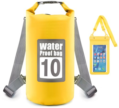 Artmitz 10L wasserdichter Dry Bag mit Handytasche und doppeltem Schultergurt – Wasserdichter Rucksack für Reisen, Angeln, Radfahren, Kajakfahren, Schwimmen, Bootfahren und Strand