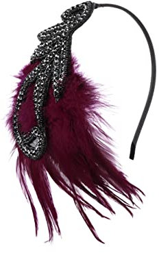 BABEYOND Bandeau vintage années 1920 avec plumes et perles en cristal - Accessoire de costume Gatsby le Magnifique - Accessoires de costume des années 20 - Winered