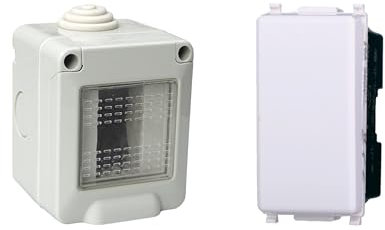 Kit Scatola Elettrica IP55, Completa Di Frutti Compatibile Con Vimar Plana, 1 Modulo Interruttore Unipolare, Contenitore Con Coperchio, Da Muro Parete Esterno e Interno
