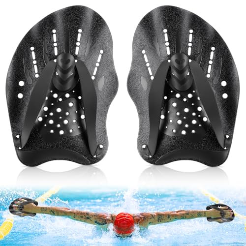 WuGU Pale da Mano da Nuoto, Palette Nuoto Piscina Regolabile, Swim Paddle, Pagaia Per Nuotos Mano, Aiuto all'allenamento Della Forza Per Adulti Bambini Unisex(Nero)