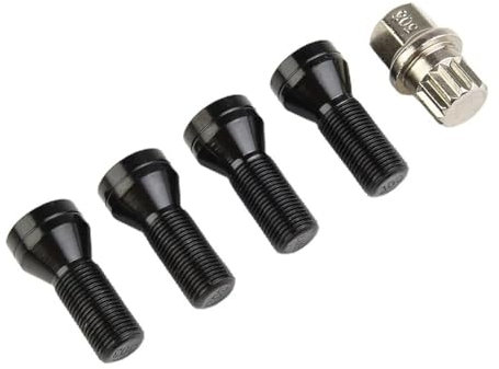 Radmuttern, Radschrauben Verbessern Sie die Radsicherheit mit einem Satz von 4 M14 x 1,25 schwarzen Alufelgen-Sicherungsschrauben, Radmuttern + Schlüssel Passend für BMW MINI R50. Langlebig(M14 1.25)