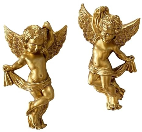 Harewtwy Adorable Angelic Figure Resin Wall Sculpture Golden Color, Ideal for Wedding Decor& Home Decoration