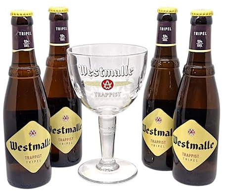 Vaso de cerveza Westmalle tripel 33 cl oficial + 4 botellas, vidrio para degustación o coleccionista