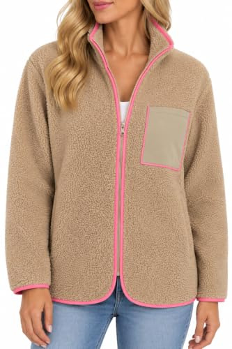 Zwillingsherz Damen Teddyjacke Classic – Kuschelige Fleece Jacke mit Reißverschluss, Warm & Weich Uni