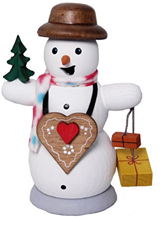 Kuhnert Rauchmann/Räucherfigur aus Holz - Schneemann mit Lebkuchenherz - ca. 13 cm - Made in Germany