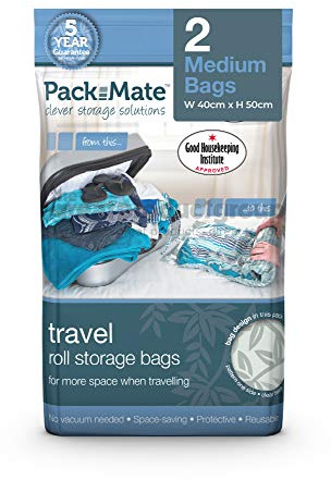 Packmate ® 2 Roll Up Travel Vacuum Space Saver Storage Bags For Holidays, Travelling, Medium Suitcases & Rucksacks