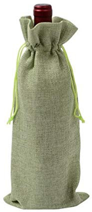 10 bolsas de regalo para botella de vino con cordón de lino para botella de champán, bolsa de regalo para boda, festival, fiesta, bolsa de botella decorativa, 34 x 15 cm, color verde