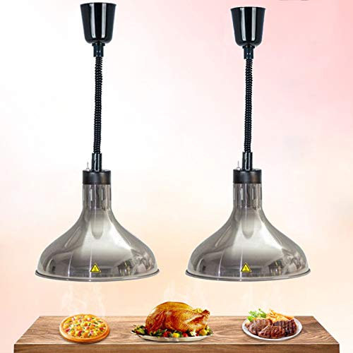 YXRJJT Lustre Cuisine Lampe Chauffante pour Restaurant, Lampe Chauffe-Plats Commerciale pour Réchauffer Les Aliments, Ampoule 250W et Abat-Jour 29cm, Acier Inoxydable, Lot de 2
