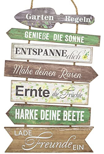 B2S BACK2SEASON Schild mit Gartenregeln zum Hängen Holz Tafel Wand-Deko H=57,5 cm + 14 cm Hänger