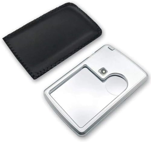 Tyenaza Pocket Magnifier with LED Light, 4B-3 3X 6X Credit Card Magnifier, with LED Light Pocket Glass Loupe 3X 6X Lens with Leather Case