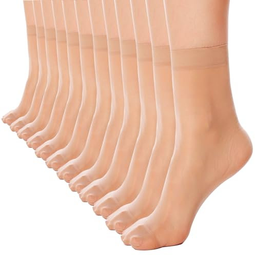 LiiYoang 12 Paires Transparents Chaussettes Femme,20 Den Bas Socquettes Nylon Collant Fins LéGèRement Brillants | Plusieurs Couleurs