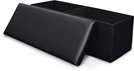 Home Republic Large Ottoman Storage Box Folding Seat, Storage Stool Faux Leather Toy Chest Practical Bench Blanket Box (Black, 110x38cms)