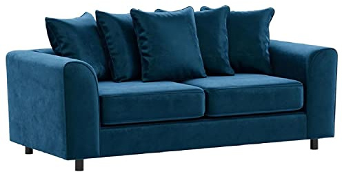 Furnishings For Less UK Brooklyn Blue 3 Seater Sofa Plush Velvet Full Foam seating Scatter Back (Blue, 3 Seater)