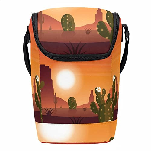 Lonchera reutilizable con diseño de paisaje del desierto, lonchera vertical grande con correa ajustable para el hombro