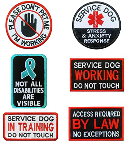 Bündel 6 Stück Abnehmbare Diensthunde-Patches, Service Dog Patch “Do Not Pet Working Training Anxiety Dog” Hunde Abzeichen Gestickt Verschluss Patches für Hundeweste, Geschirr, Rucksack