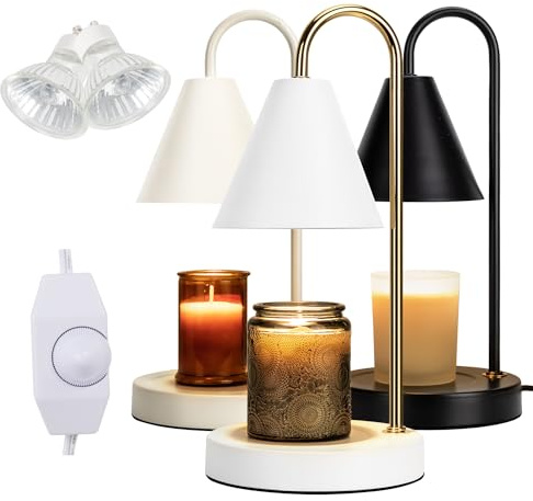 Aimoptg Candle Warmer Lamp,Electric Candle Warmer with Dimmable Light,Scented Wax Melter,No Smoke,Compatible with Various Jar,with 2 Light Bulbs,Home Decor-White
