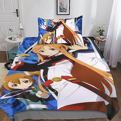 Sword Art Online Bettbezug Set Bettwäsche Set 3D-Druck Muster Betten Set Mit Verstecktem Reißverschluss Sanft Mikrofaser,mit Kissenbezug,Für Alle Menschen Geeignet Single(135x200cm)