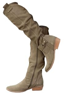 tinbarry Stivali al Ginocchio Donna Stivali Scamosciati con Gambo Lungo Eleganti Stivali Invernali Caldi Stivali da Cavaliere Stivali da Cowboy con Cerniera Stivali con Tacco Basso