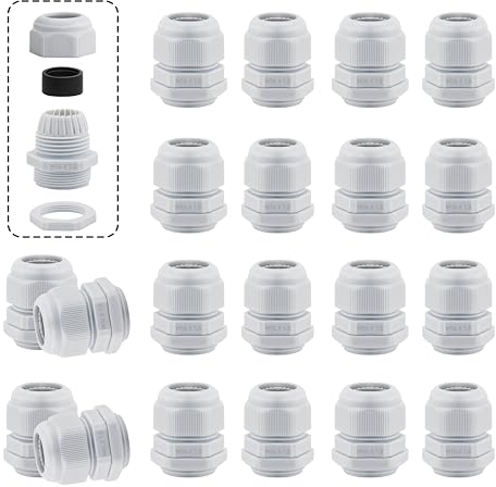TEKONDA DLJT-M16 - 20 pressacavi impermeabili con controdado, passacavo per cassette elettriche, prese di giunzione per giardini esterni, 20 pezzi